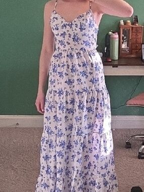 Blue and White Floral Maxi Dress